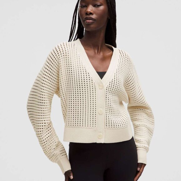 lululemon Cotton Crochet Mesh Relaxed-Fit Cardigan Light Ivory Size XS - Picture 1 of 6